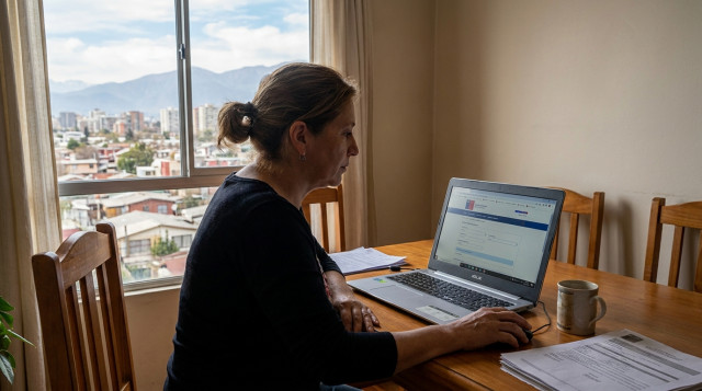 persona en Chile completando el formulario digital para solicitar el Registro Social de Hogares en un computador portátil