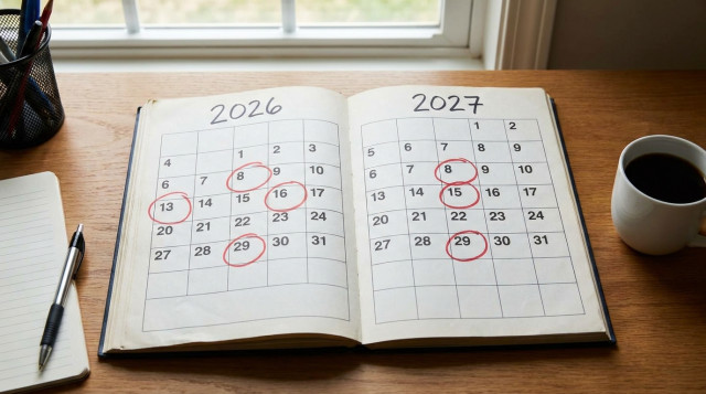 calendario impreso con dos columnas marcadas: 